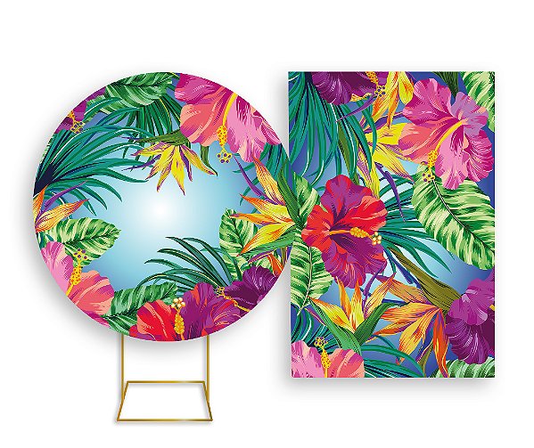 Painel De Festa Redondo 1,50x1,50 + Vertical 1,50x2,20 - Farofa Tropical 001