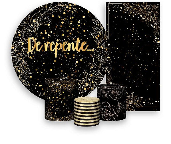 Painel De Festa + Trio De Capas Cilindro + Faixa Veste Fácil - Efeito Brilhos De Repente Dourado 012