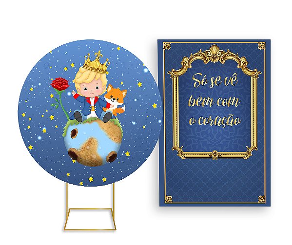 Painel De Festa Redondo 1,50x1,50 + Vertical 1,50x2,20 - Pequeno Principe Cute Azul 002