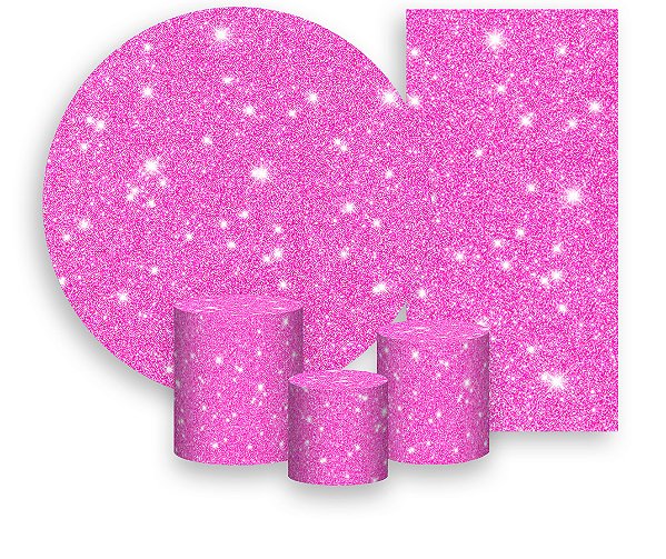 Painel De Festa + Trio De Capas Cilindro + Faixa Veste Fácil - Efeito Glitter Rosa Pink com Efeito de Brilho 033