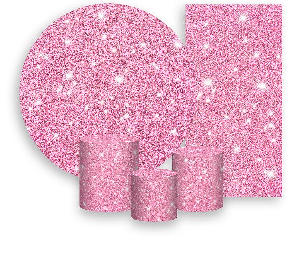 Painel De Festa + Trio De Capas Cilindro + Faixa Veste Fácil - Efeito Glitter Rosa Suave com Brilho 035