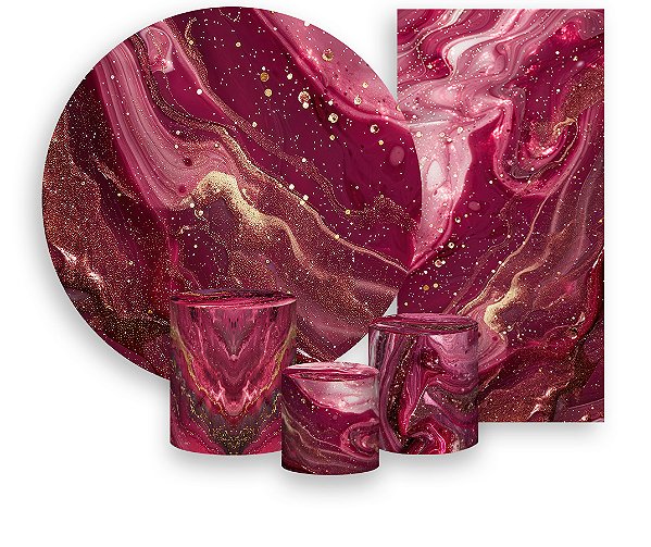 Painel De Festa + Trio De Capas Cilindro + Faixa Veste Fácil - Efeito  Marmorizado com Glitter 040