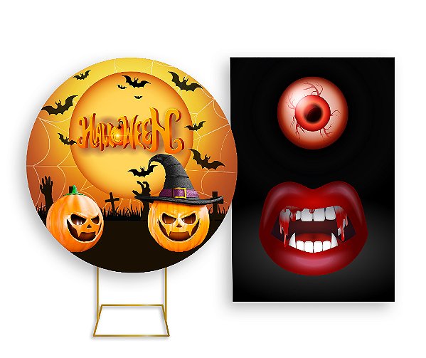 Painel De Festa Redondo 1,50x1,50 + Vertical 1,50x2,20 - Halloween Monstro 004