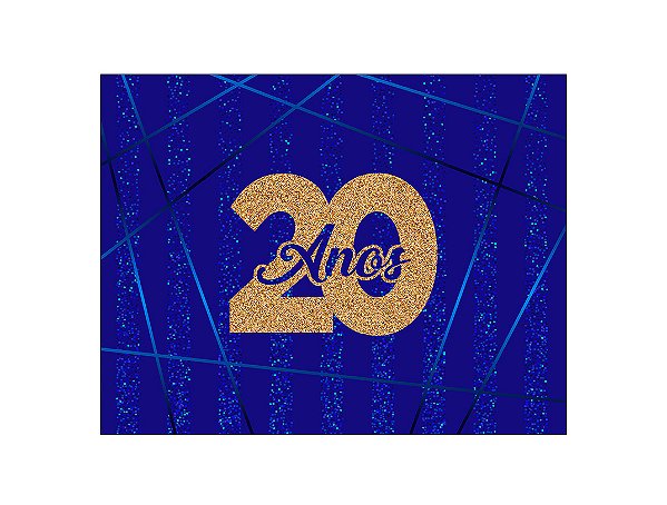 Painel de Festa Horizontal 1,55 X 1,20 - Azul Efeito Glitter 20 Anos Dourado 064