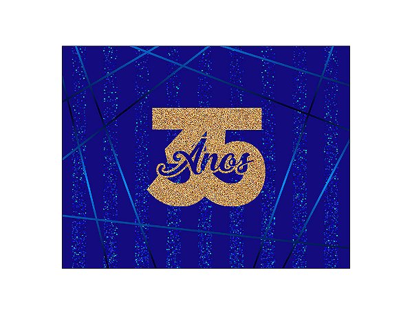 Painel de Festa Horizontal 1,55 X 1,20 - Azul Efeito Glitter 35 Anos Dourado 067