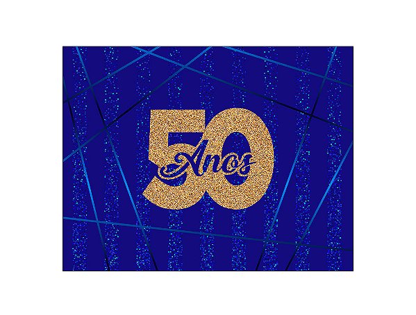 Painel de Festa Horizontal 1,55 X 1,20 - Azul Efeito Glitter 50 Anos Dourado 070