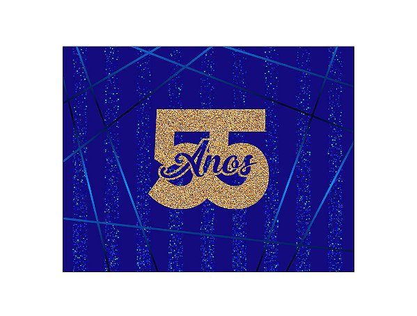 Painel de Festa Horizontal 1,55 X 1,20 - Azul Efeito Glitter 55 Anos Dourado 071