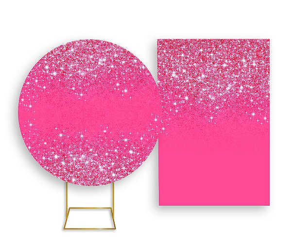 Painel De Festa Redondo 1,50x1,50 + Vertical 1,50x2,20 - Efeito Glitter Pink 014