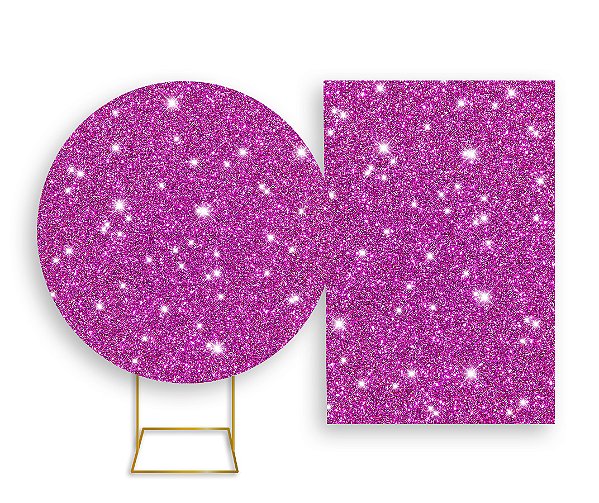 Painel De Festa Redondo 1,50x1,50 + Vertical 1,50x2,20 - Efeito Glitter Roxo 018