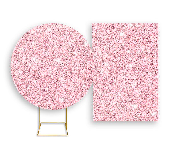 Painel De Festa Redondo 1,50x1,50 + Vertical 1,50x2,20 - Efeito Glitter Rosa Claro 019