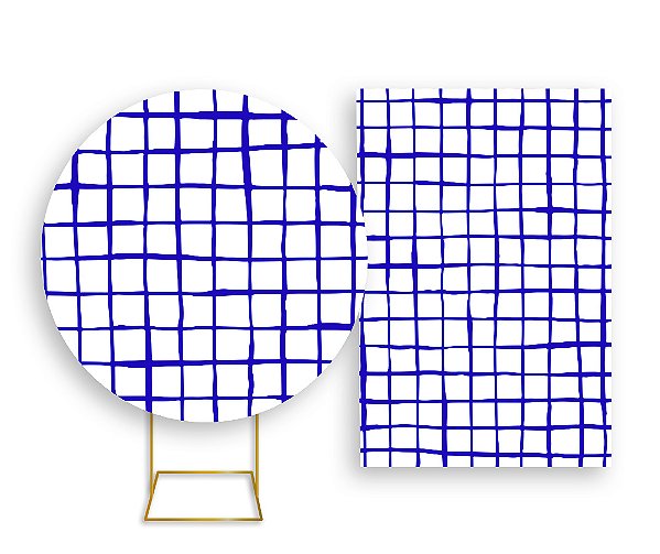 Painel De Festa Redondo 1,50x1,50 + Vertical 1,50x2,20 - Estampa Grid Quadriculada Azul Royal 040