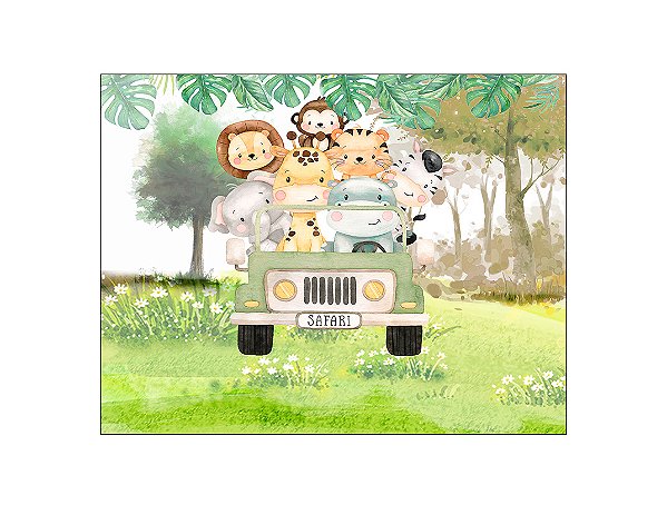 Painel de Festa Horizontal 1,55 X 1,20 - Safari Animais Aquarela 002