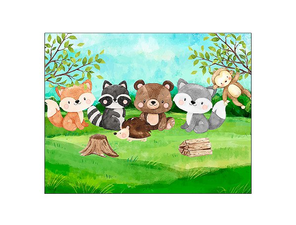 Painel de Festa Horizontal 1,55 X 1,20 - Bosque Animais Cute 004