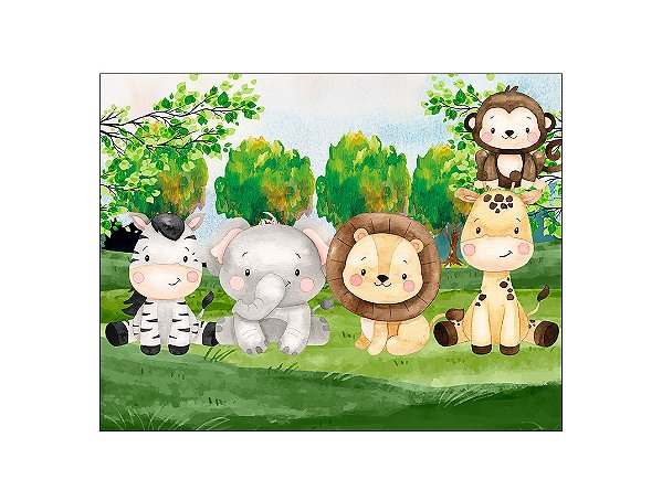 Painel de Festa Horizontal 1,55 X 1,20 - Safari Cute Aquarela 005