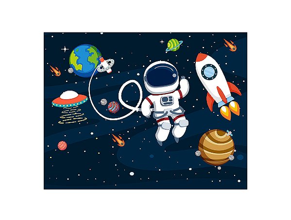 Painel de Festa Horizontal 1,55 X 1,20 - Astronauta Espaço Estelar 005