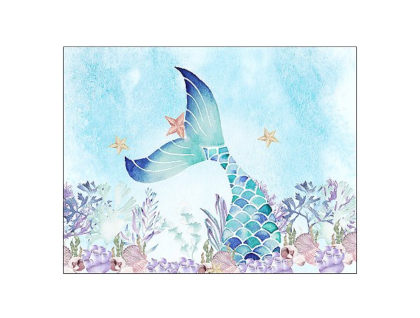 Painel de Festa Horizontal 1,55 X 1,20 - Cauda Sereia Aquarela 001