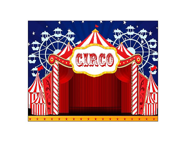 Painel de Festa Horizontal 1,55 X 1,20 - Circo Vermelho e Azul 004