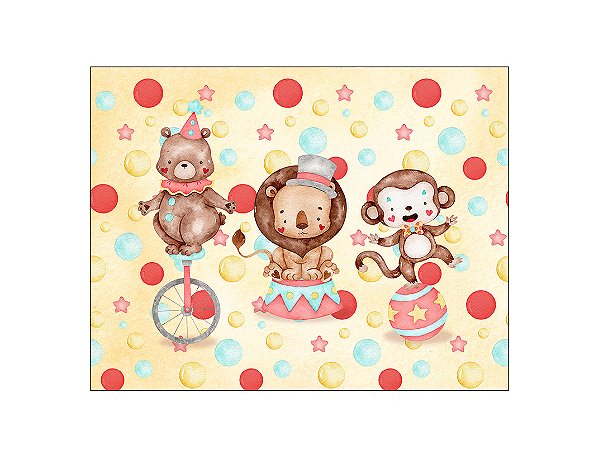 Painel de Festa Horizontal 1,55 X 1,20 - Circo Animais Cute 005