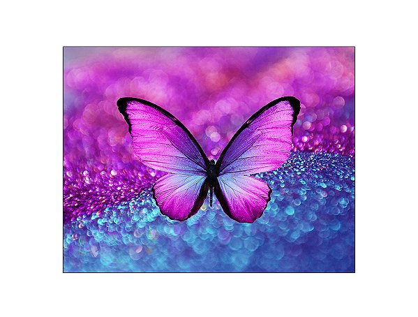 Painel de Festa Horizontal 1,55 X 1,20 - Borboleta Azul e Rosa Efeito Glitter 001