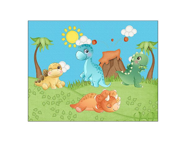 Painel de Festa Horizontal 1,55 X 1,20 - Dinossauros Baby Cute 01