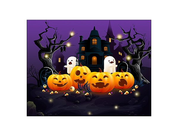 Painel de Festa Horizontal 1,55 X 1,20 - Halloween Abóboras e Fantasmas 001