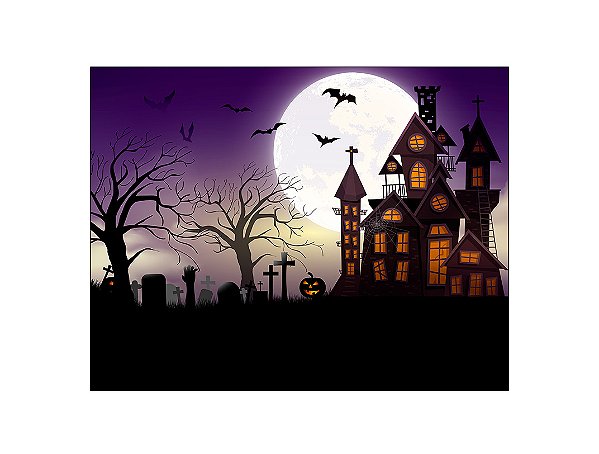 Painel de Festa Horizontal 1,55 X 1,20 - Halloween fundo Roxo 002