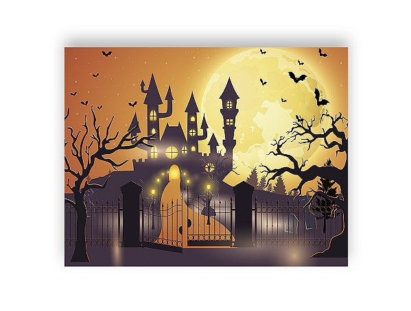 Painel de Festa Horizontal 1,55 X 1,20 - Cenário Cidade Halloween 005