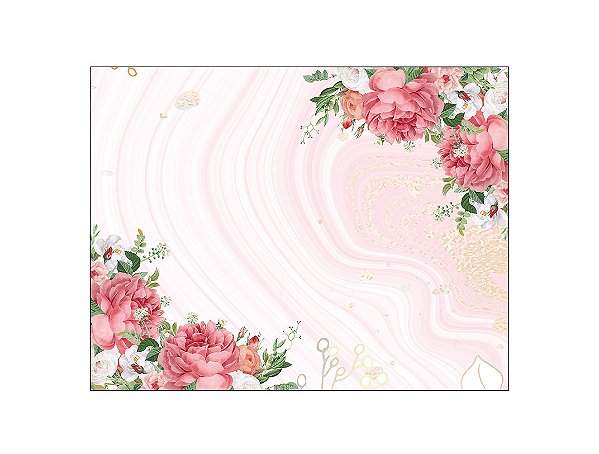 Painel de Festa Horizontal 1,55 X 1,20 - Flores Efeito Mármore Rosa 018