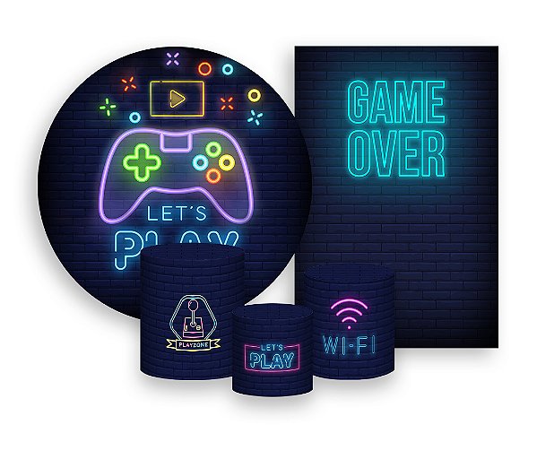 Kit 2 Painéis De Festa + Trio De Capas Cilindro -  Let's Play Jogos Game 007