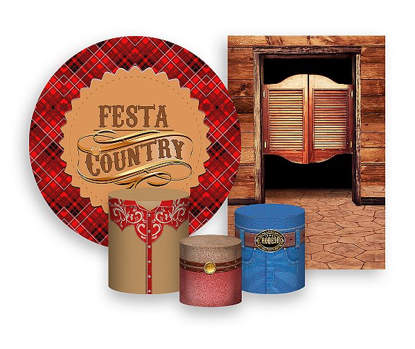 Kit 2 Painéis De Festa + Trio De Capas Cilindro - Pião Country Rodeio 003