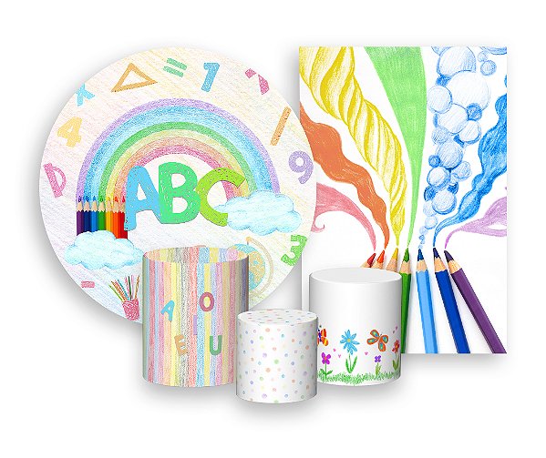 Kit 2 Painéis De Festa + Trio De Capas Cilindro - ABC Desenhos a Mão 003