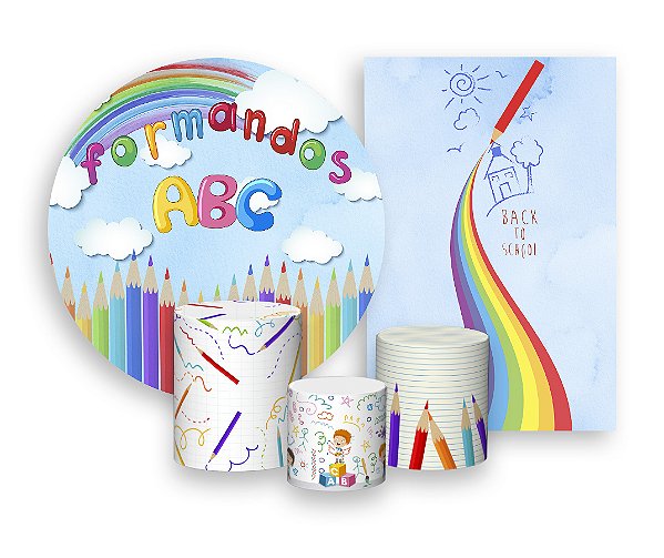 Kit 2 Painéis De Festa + Trio De Capas Cilindro - Formandos ABC Arco-íris 004