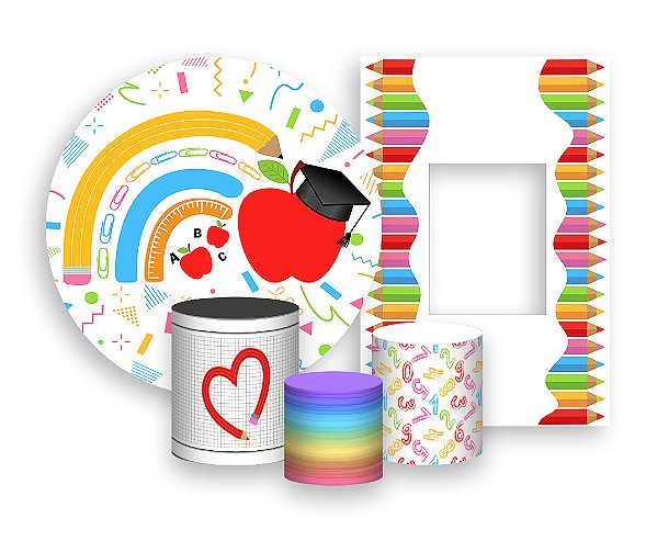 Kit Painel Redondo + Vertical Interativo 2,2x1,5 + Trio De Capas Cilindros - Formatura Arco-íris 009