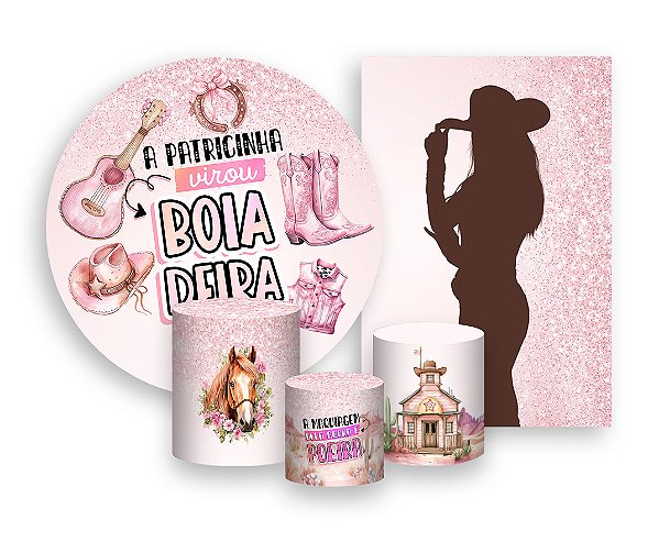 Kit 2 Painéis De Festa + Trio De Capas Cilindro - A Patricinha Boiadeira Rosa 013