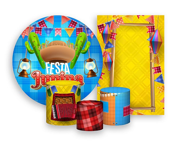 Kit 2 Painéis De Festa + Trio De Capas Cilindro - Festa Junina Chapéu de Palha 007