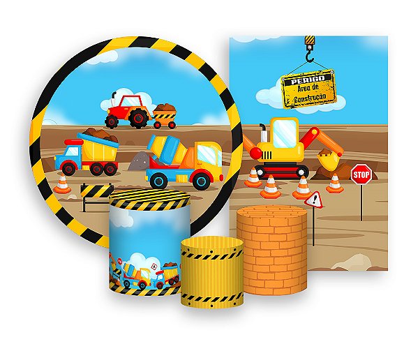 Kit 2 Painéis De Festa + Trio De Capas Cilindro - Área de  Construção 001