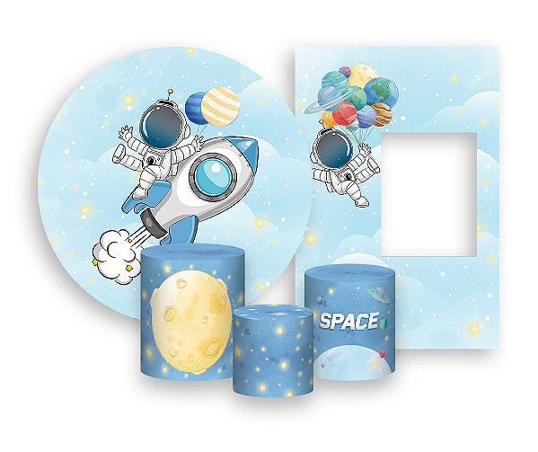 Kit Painel Redondo + Vertical Interativo 2,2x1,5 + Trio De Capas Cilindros - Astronauta Aquarela 007