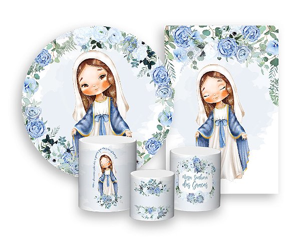 Kit 2 Painéis De Festa + Trio De Capas Cilindro -  Santa Nossa Senhora das Graças Cute 02