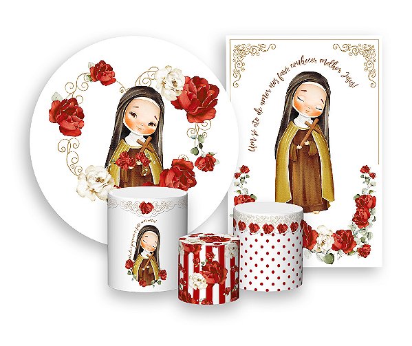 Kit 2 Painéis De Festa + Trio De Capas Cilindro - Santa Teresinha do Menino Jesus Cute 005