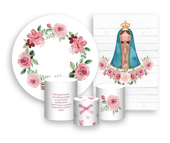 Kit 2 Painéis De Festa + Trio De Capas Cilindro - Santa e Flores Aquarela 013