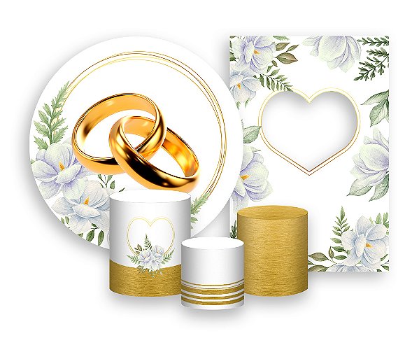 Kit Painel Redondo + Vertical Interativo 2,2x1,5 + Trio De Capas Cilindros - Noivado Flores Brancas 017