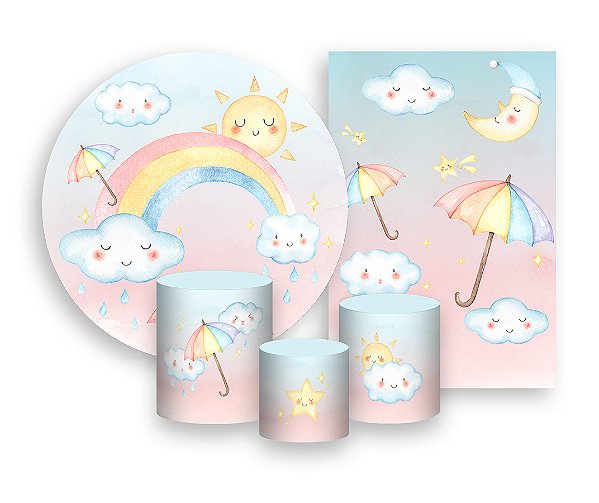 Kit 2 Painéis De Festa + Trio De Capas Cilindro - Chuva de Amor Cute 006