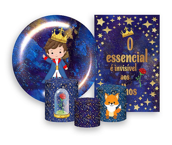 Kit 2 Painéis De Festa + Trio De Capas Cilindro - Pequeno Príncipe Azul 003