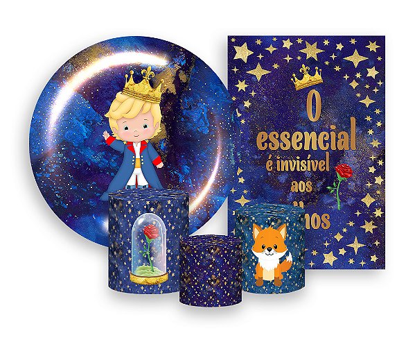 Kit 2 Painéis De Festa + Trio De Capas Cilindro - Pequeno Príncipe Loiro Estrelas 004