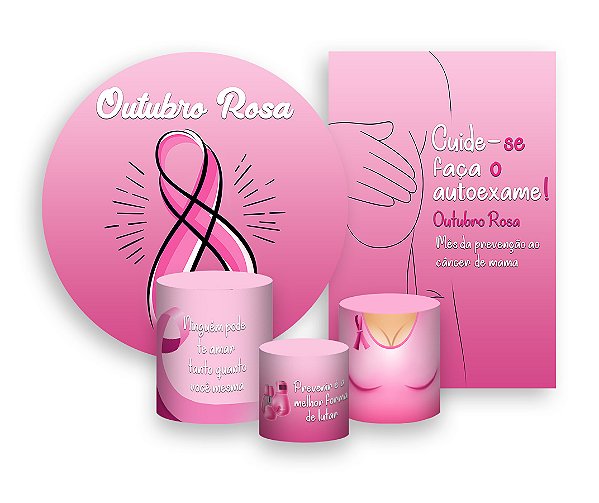 Kit 2 Painéis De Festa + Trio De Capas Cilindro - Outubro Rosa 001