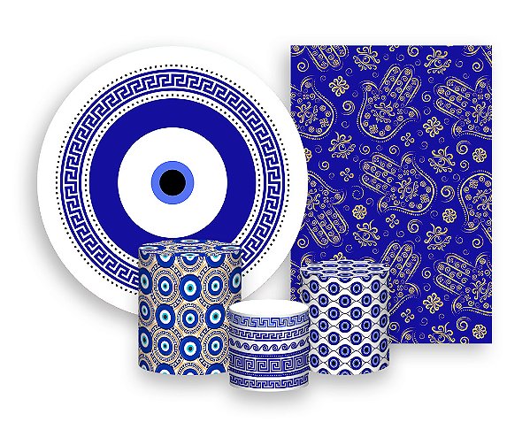 Kit 2 Painéis De Festa + Trio De Capas Cilindro - Olho Grego 002