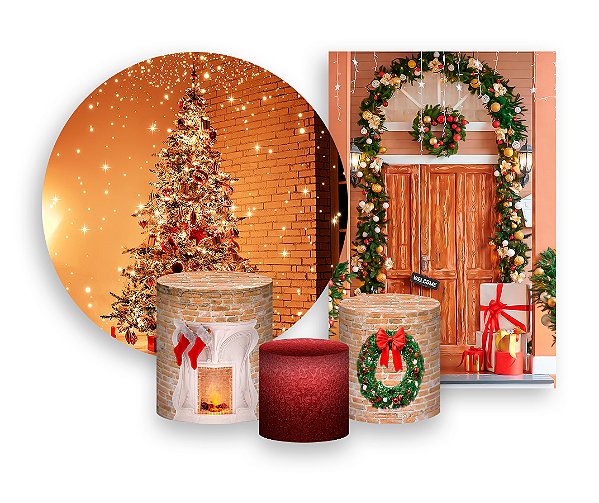 Kit 2 Painéis De Festa + Trio De Capas Cilindro - Árvore de Natal Brilhante 004