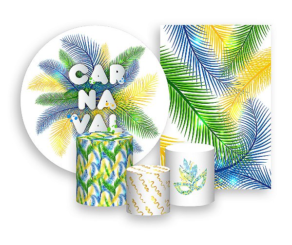 Kit 2 Painéis De Festa + Trio De Capas Cilindro - Carnaval Penas 002