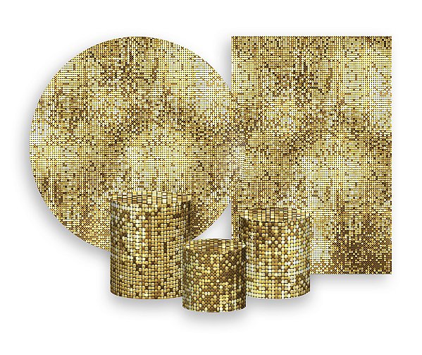 Kit 2 Painéis De Festa + Trio De Capas Cilindro - Efeito Lantejoulas Douradas 004