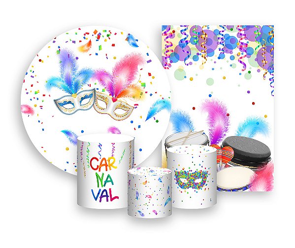 Kit 2 Painéis De Festa + Trio De Capas Cilindro - Folia de Carnaval 005